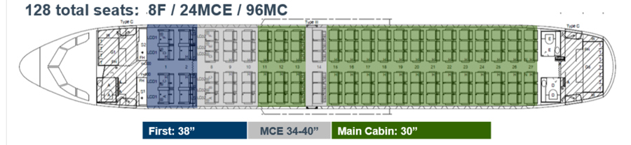 American Airlines Airbus A319 seat map 900x208