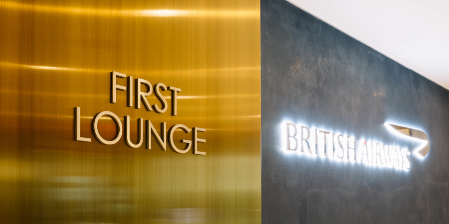 British Airways JFK First Lounge sign 900x450
